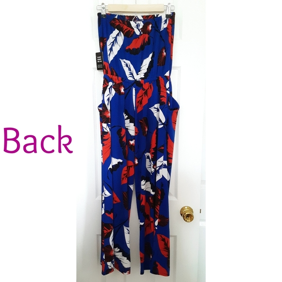 NWT Express Blue Print Strapless Culotte Jumpsuit - Picture 3 of 8